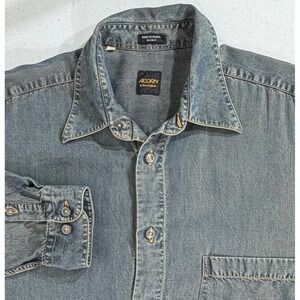 Acorn Bob Goldfeder Denim Chambray Shirt M L Blue Gold Made in Italy Button Down